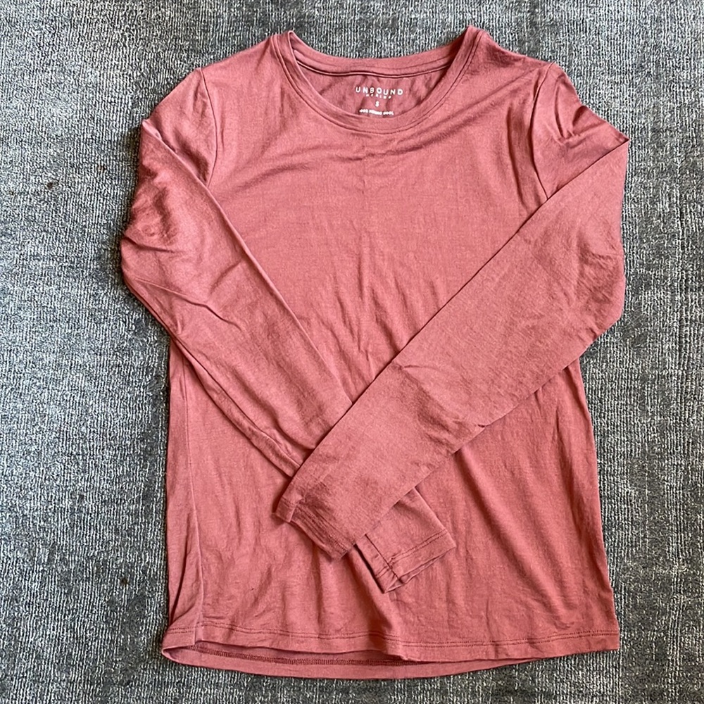 Unbound Merino 100% wool long sleeve crew neck shirt tee small SM S